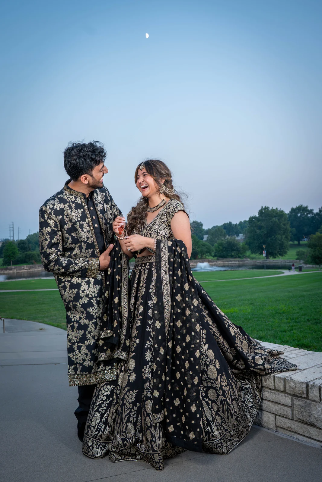 Kansas City Indian engagement couple in traditional outfits